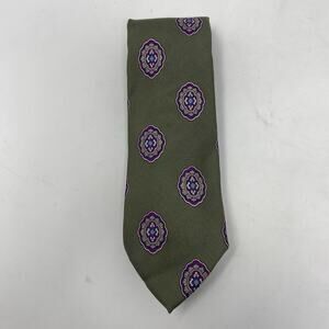Vintage Kuppenheimer 100% Silk Tie Green Purple Medallion Hand Sewn in Italy